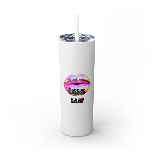 WHITE KISSES BABE Skinny Tumbler with Straw, 20oz