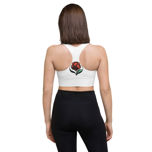 Red Rose White Longline sports bra