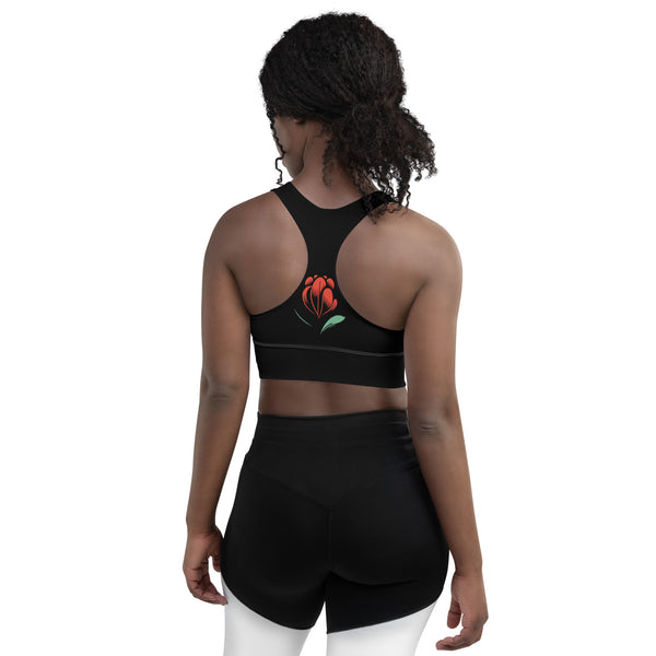 Red Rose Black Longline sports bra