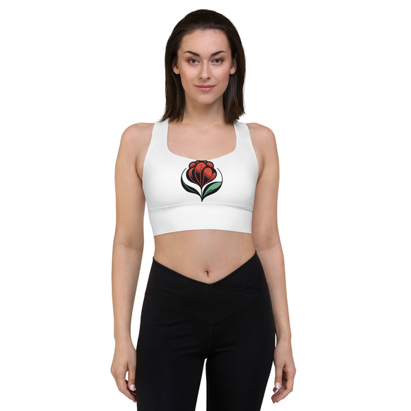 Red Rose White Longline sports bra