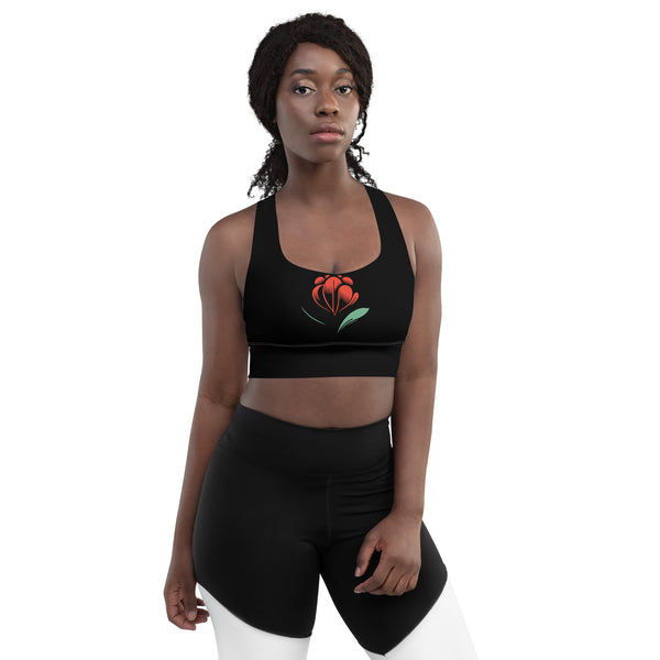 Red Rose Black Longline sports bra