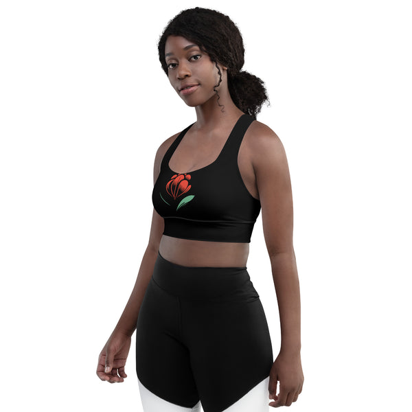 Red Rose Black Longline sports bra