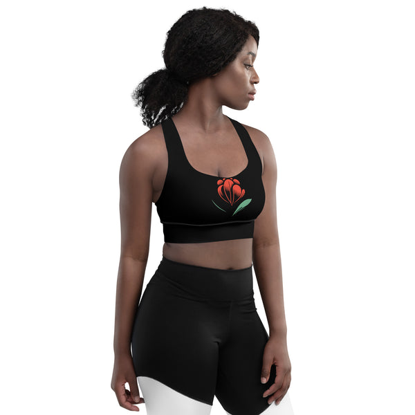 Red Rose Black Longline sports bra