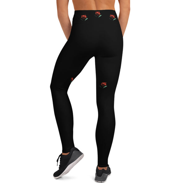 Rose Black Yoga Leggings