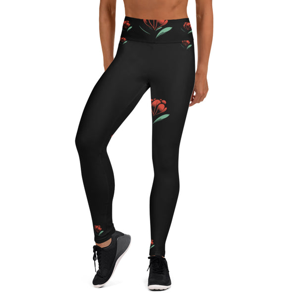 Rose Black Yoga Leggings